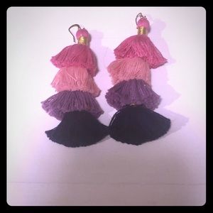 Pink lavender and navy tassel earrings